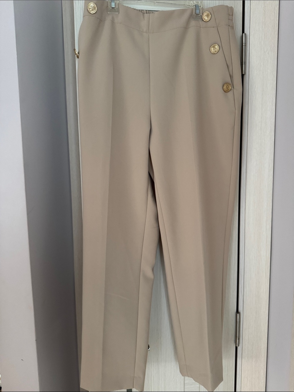 Zara Beige High-Waist Trousers with Gold Buttons